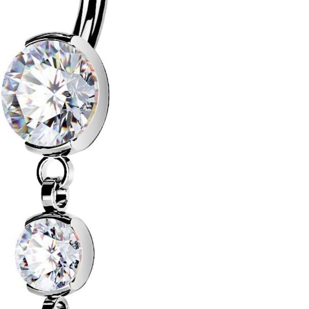 Titanium Belly Button Ring 14G Dangle CZ Internally Thread Navel Piercing Jewelr
